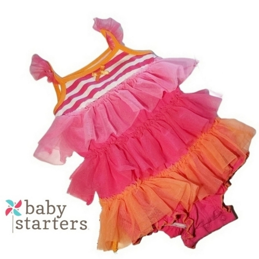 BABY STARTERS TIERED TULLE ROMPER PINK ORANGE 12 MOS - Picture 9 of 9
